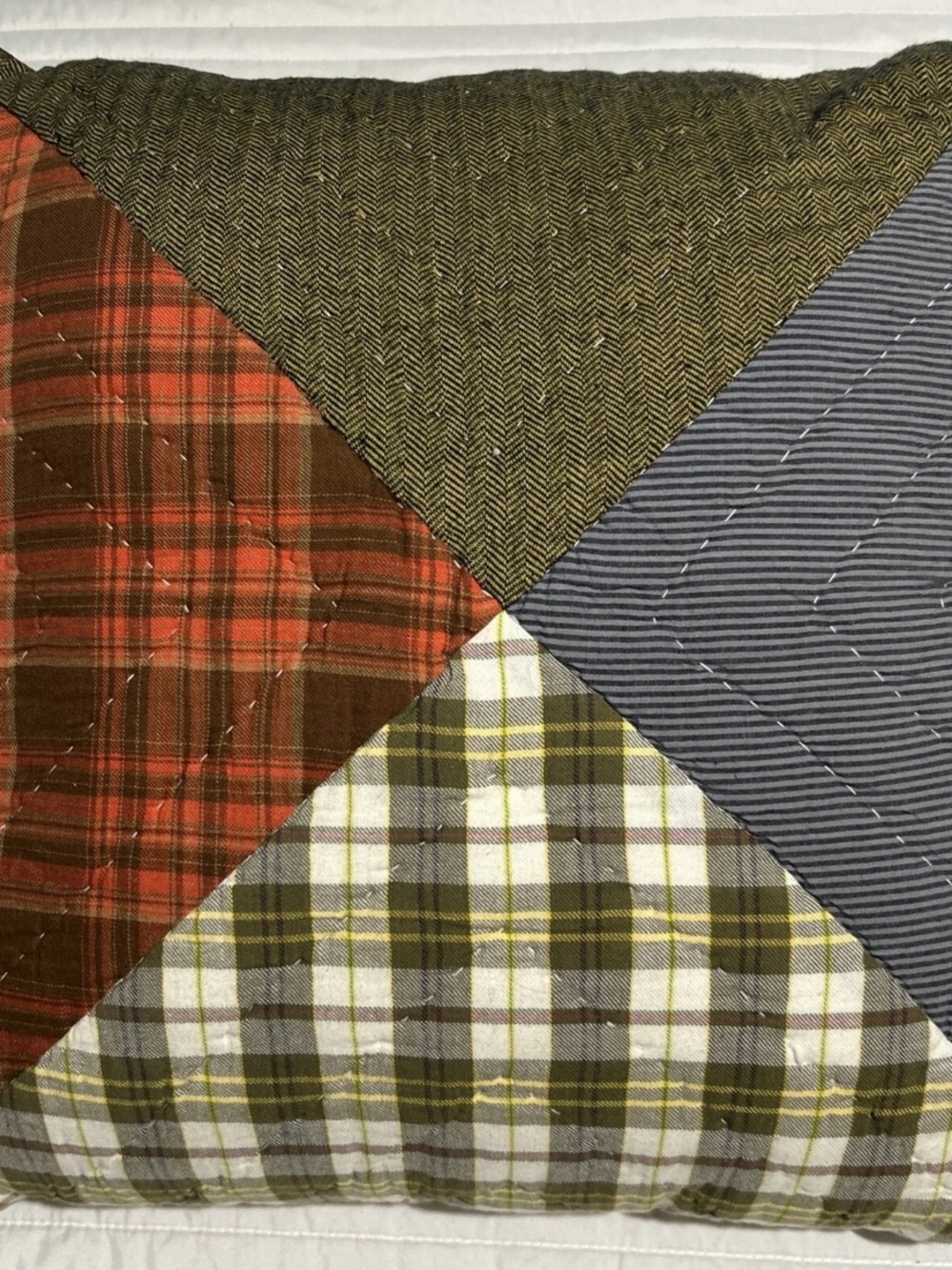 Cremieux Plaid/Stripe Decorative Pillow 20” X 20” Fall Orange Green Gray Quilted